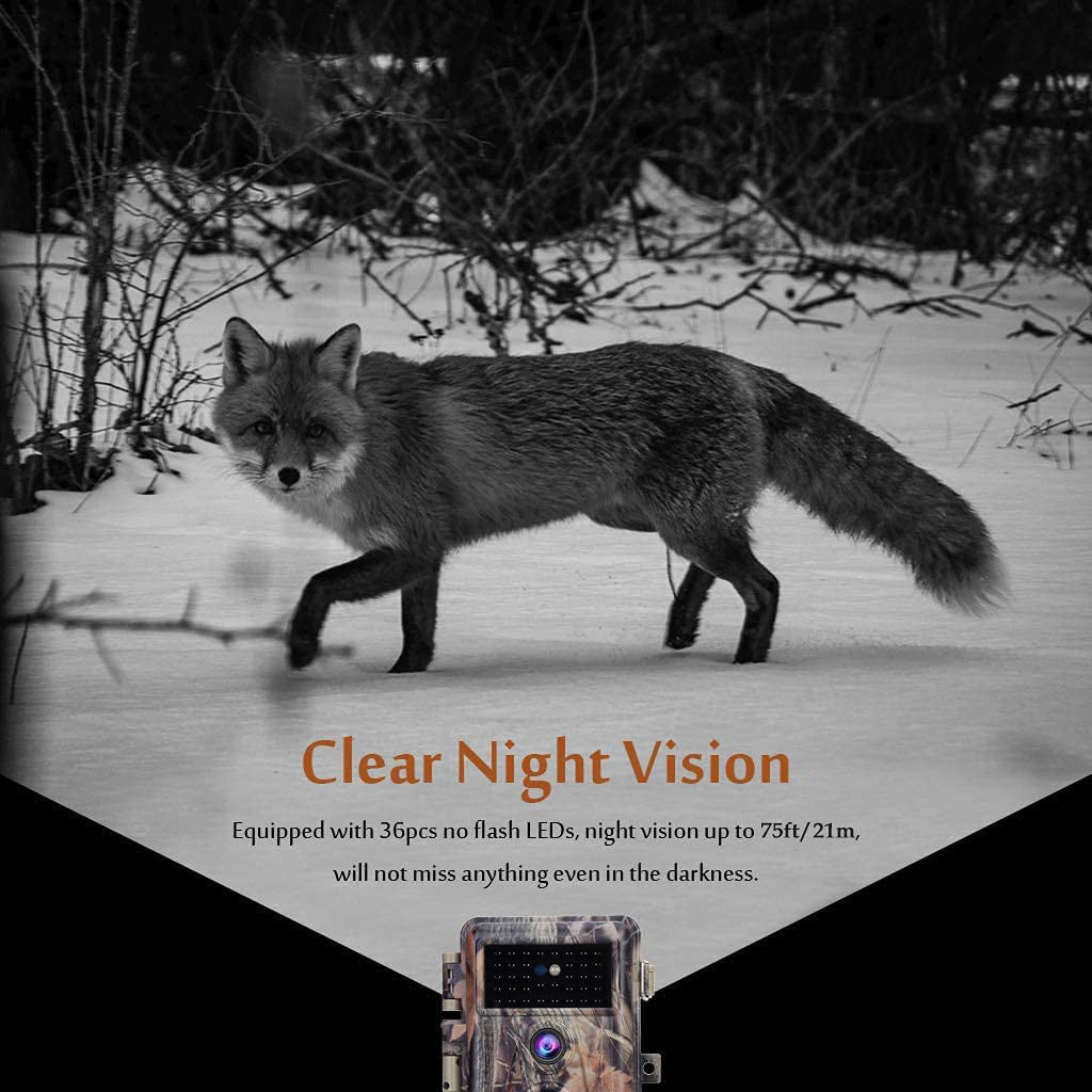 Wildlife Trail Camera with No Glow Night Vision 0.3S Trigger Motion Activated 32MP 1296P IP66 Waterproof for Hunting & Wildlife Observing | A252