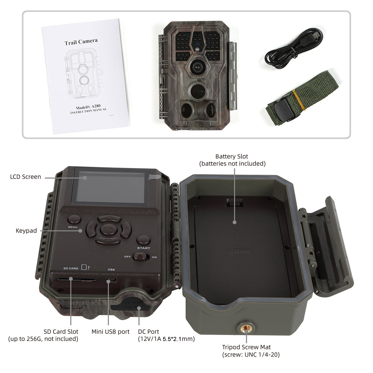 Wildlife Trail Camera with Night Vision Motion Activated 32MP 1296P Waterproof Stealth Camouflage for Hunting, Home Security | A280