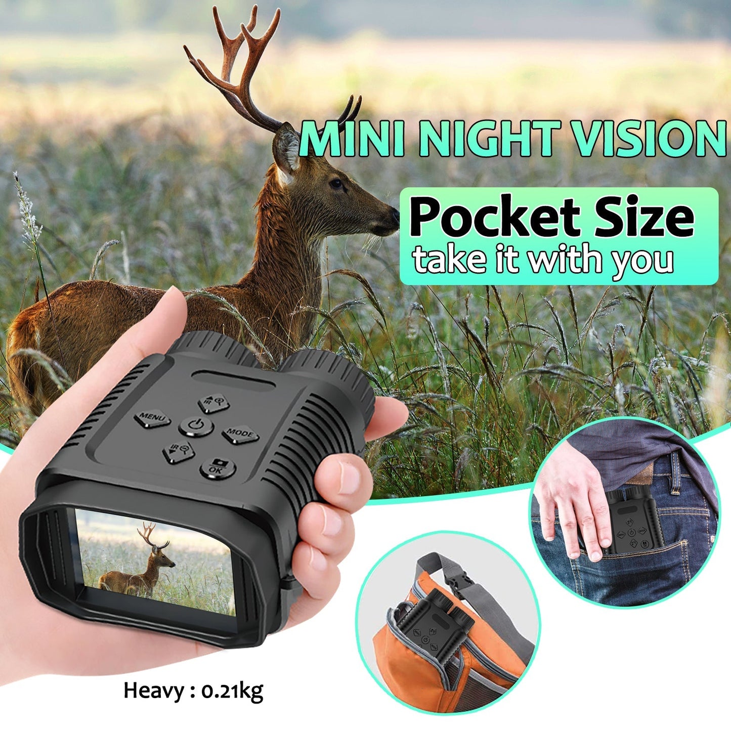 Digital Mini Night Vision Binocular Camera 12MP 1080P Starlight Distance to 300M with 2.4" TFT for Hunting Hiking Camping Climbing