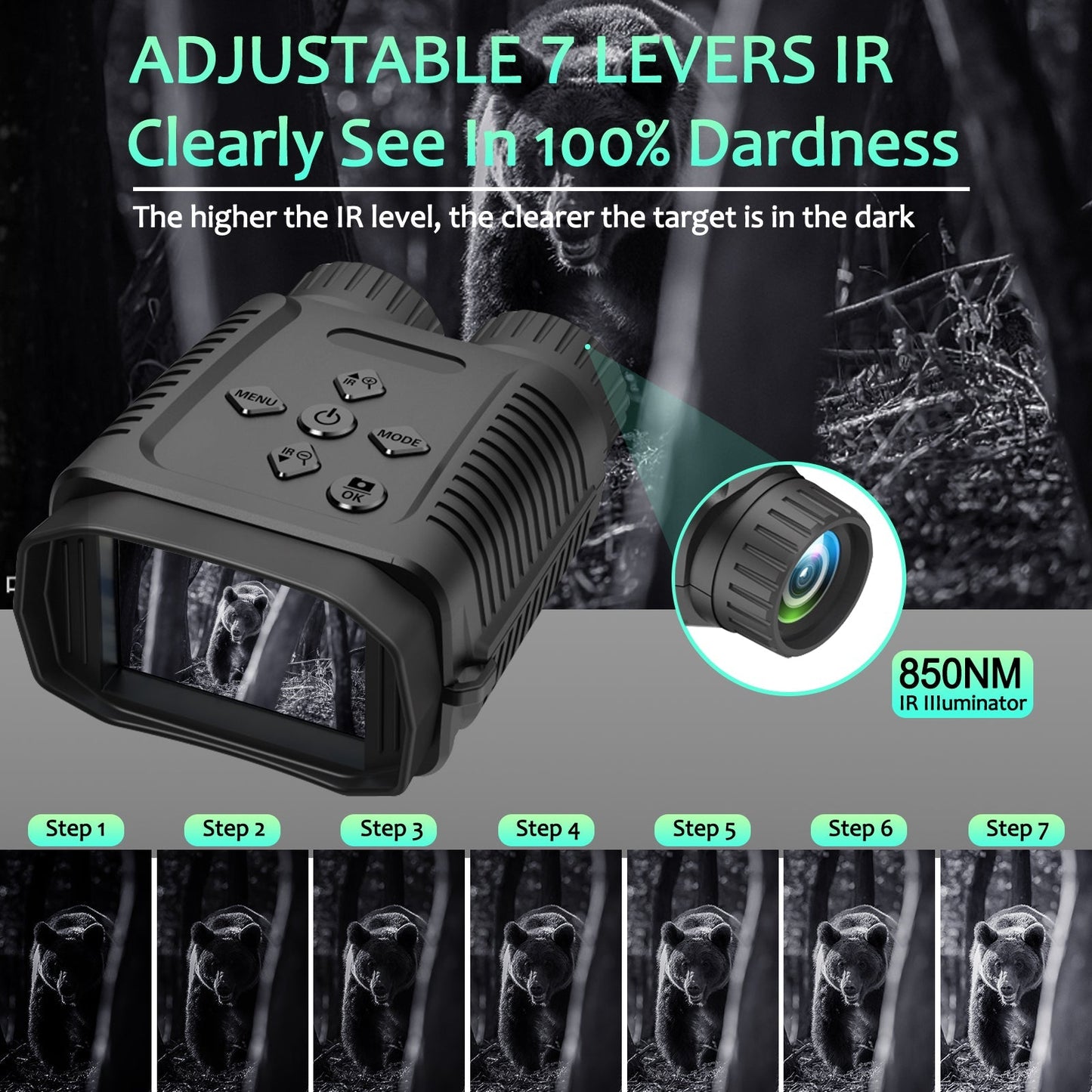 Digital Mini Night Vision Binocular Camera 12MP 1080P Starlight Distance to 300M with 2.4" TFT for Hunting Hiking Camping Climbing