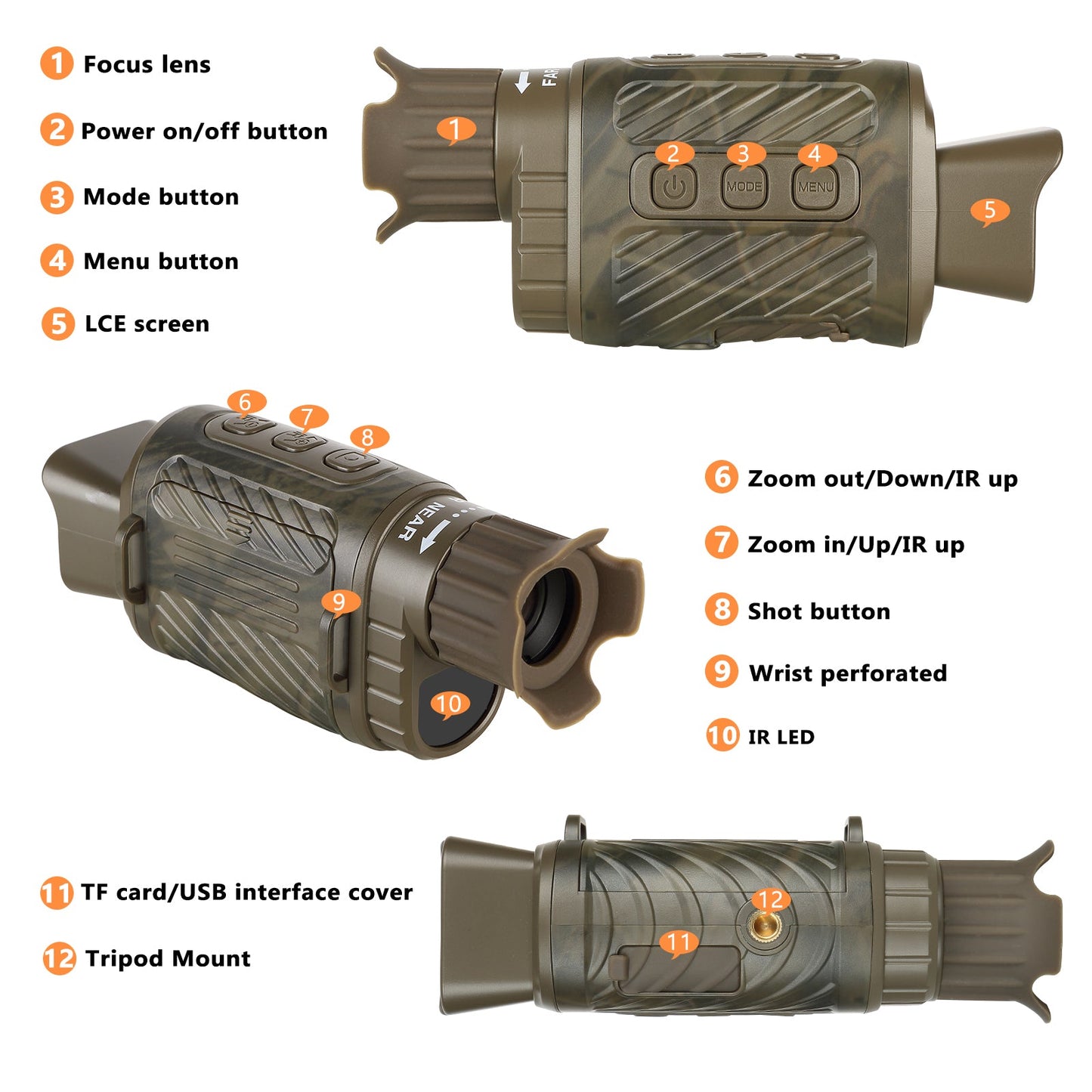 Digital Night Vision Goggles & Monoculars with LCD Screen Tracking up to 200M HD Infrared (IR) with Photo & Video for Spotting, Hunting Wildlife/Brown