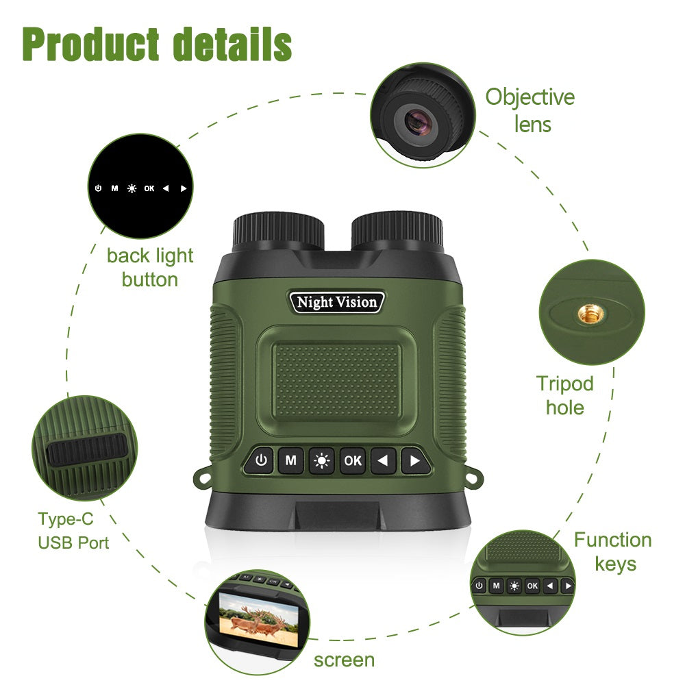 Digital Night Vision Binocular 40MP image 2.5K video with 3" IPS screen Starlight Distance to 300M for Hunting Fishing Camping Climbing at Night | DT29 Green