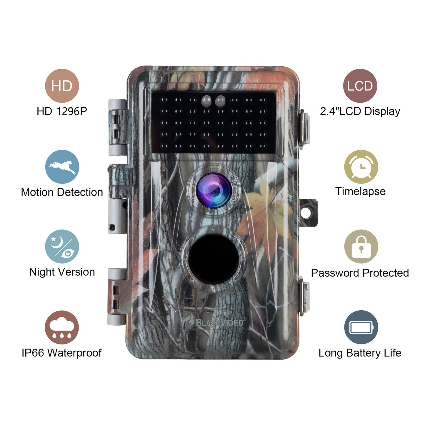 Wildlife Trail Camera with No Glow Night Vision 0.3S Trigger Motion Activated 32MP 1296P IP66 Waterproof for Hunting & home security | A252