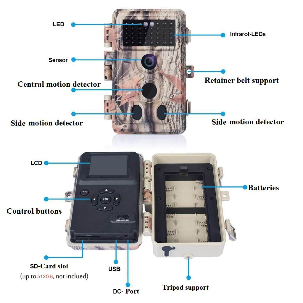 Wildlife Trail Camera with No Glow Night Vision 0.1S Trigger Motion Activated 32MP 1296P IP66 Waterproof for Hunting & home security  | A262