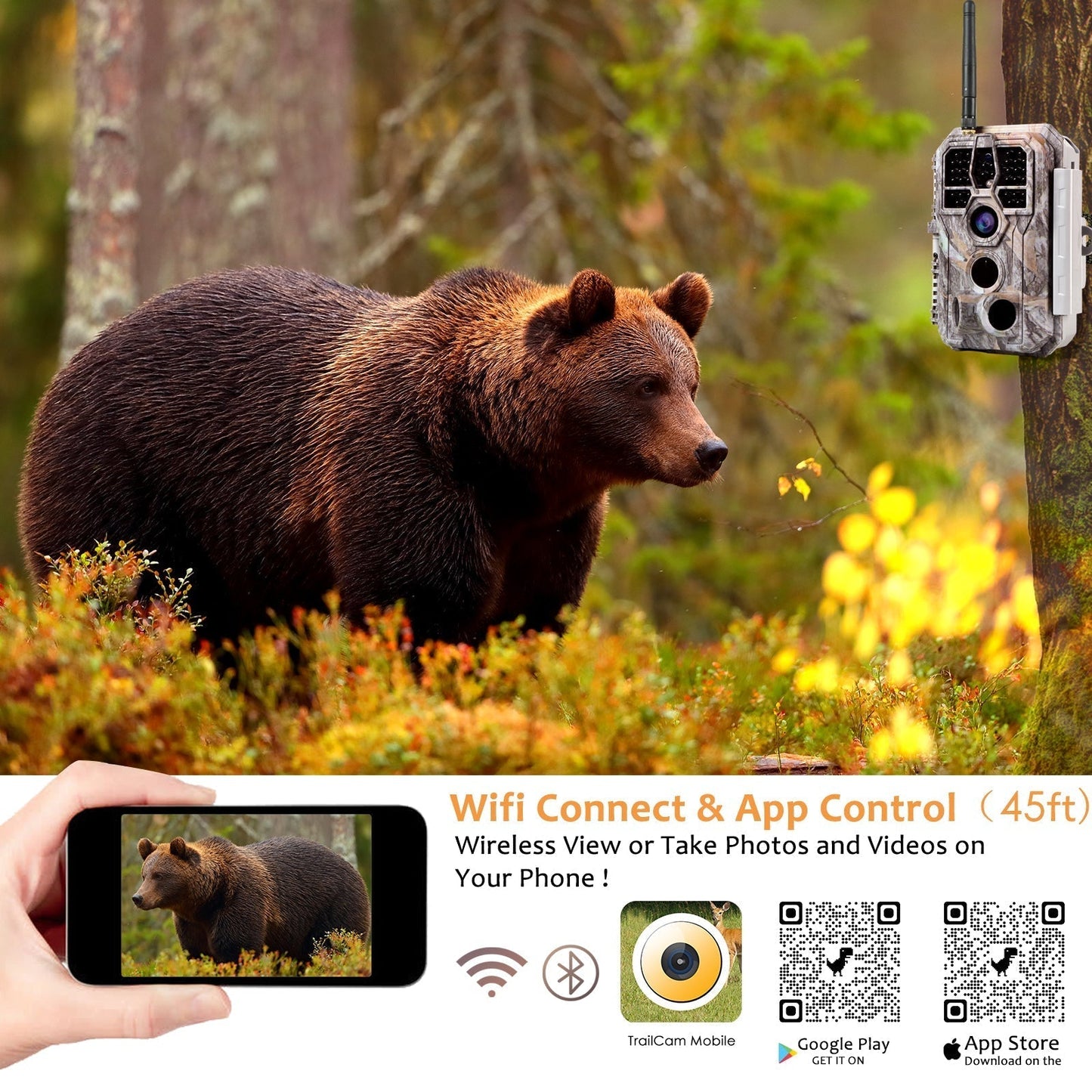 Bundle Wireless Bluetooth WildlifeTrail Camera with Night Vision Motion Activated 32MP 1296P Waterproof Stealth Camouflage for Hunting, Home Security | A280W