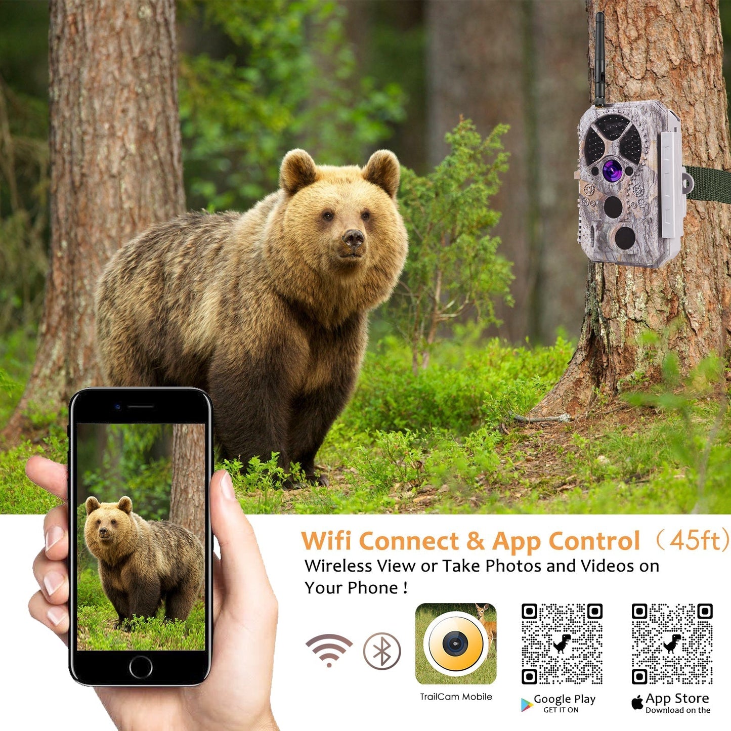 Wireless Bluetooth WIFI Game & Trail Camera 32MP Picture 1296P Video Black Flash Wildlife Cam Night Vision Motion Activated Waterproof | A350W Green