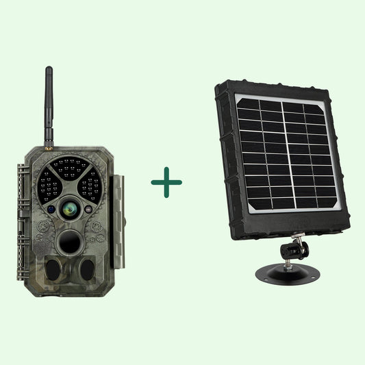 Bundle of Solar Panel and WIFI Trail Camera Security Camera 32MP Picture 1296P Video Black Flash Night Vision Motion Activated Waterproof | A350W Green