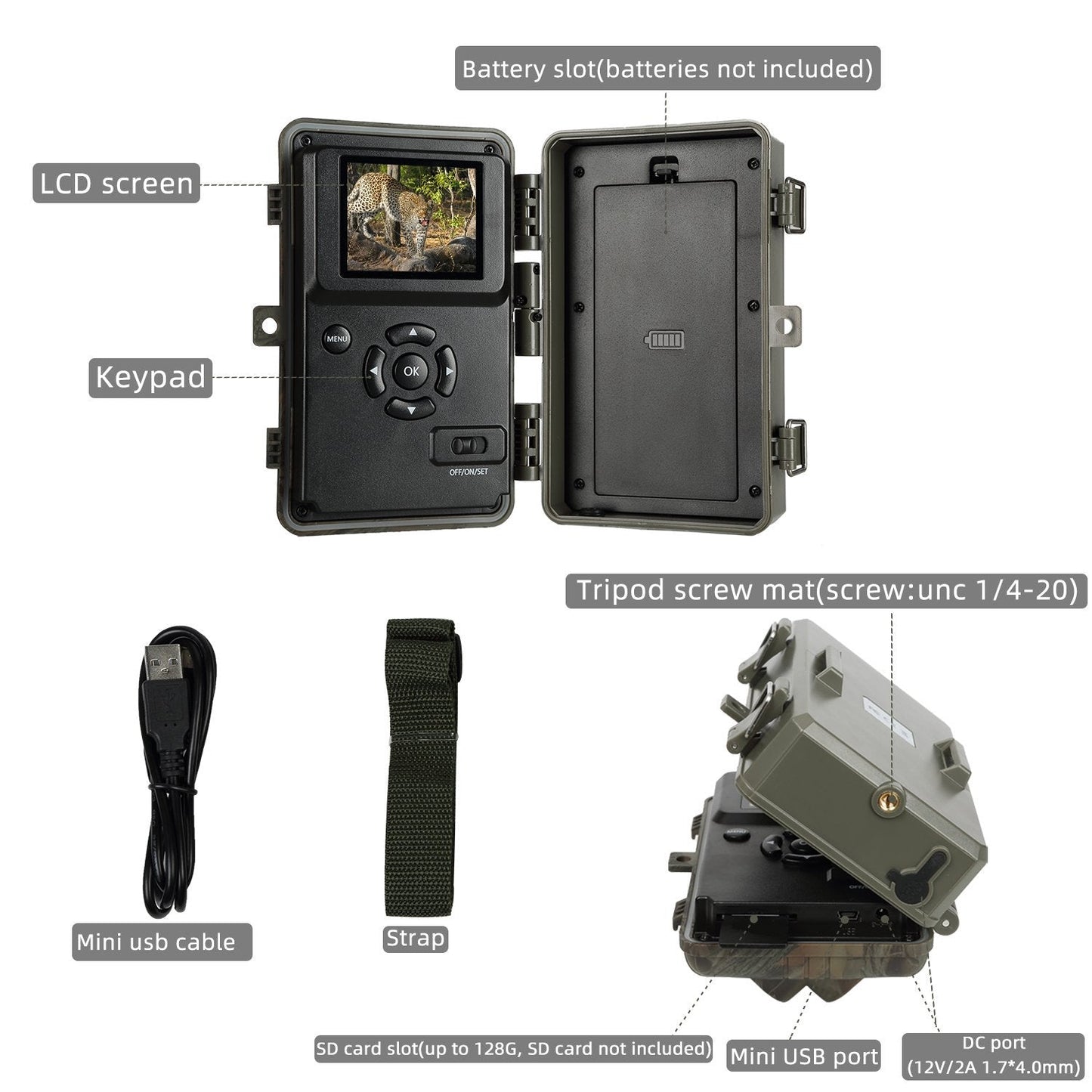 Bundle: Wildlife Trail Camera with Night Vision Motion Activated 0.1S Trigger Speed 24MP 1296P IP66 + SD card reader + 64Gb SD card