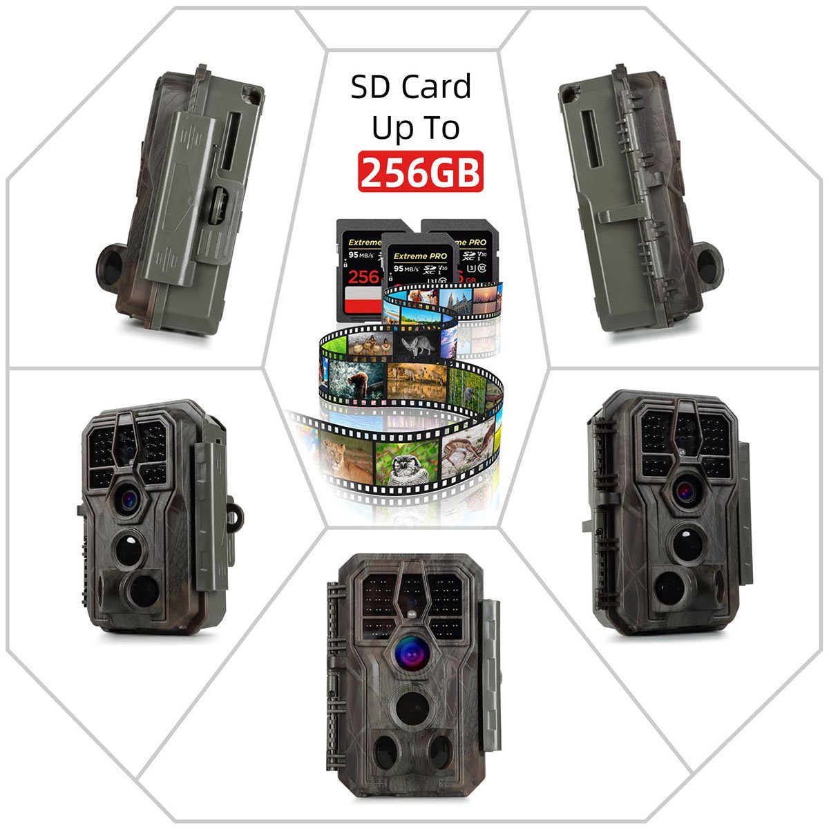 Bundle: Wildlife Trail Camera with Night Vision Motion Activated 32MP 1296P Waterproof + 64GB SD Card Pack