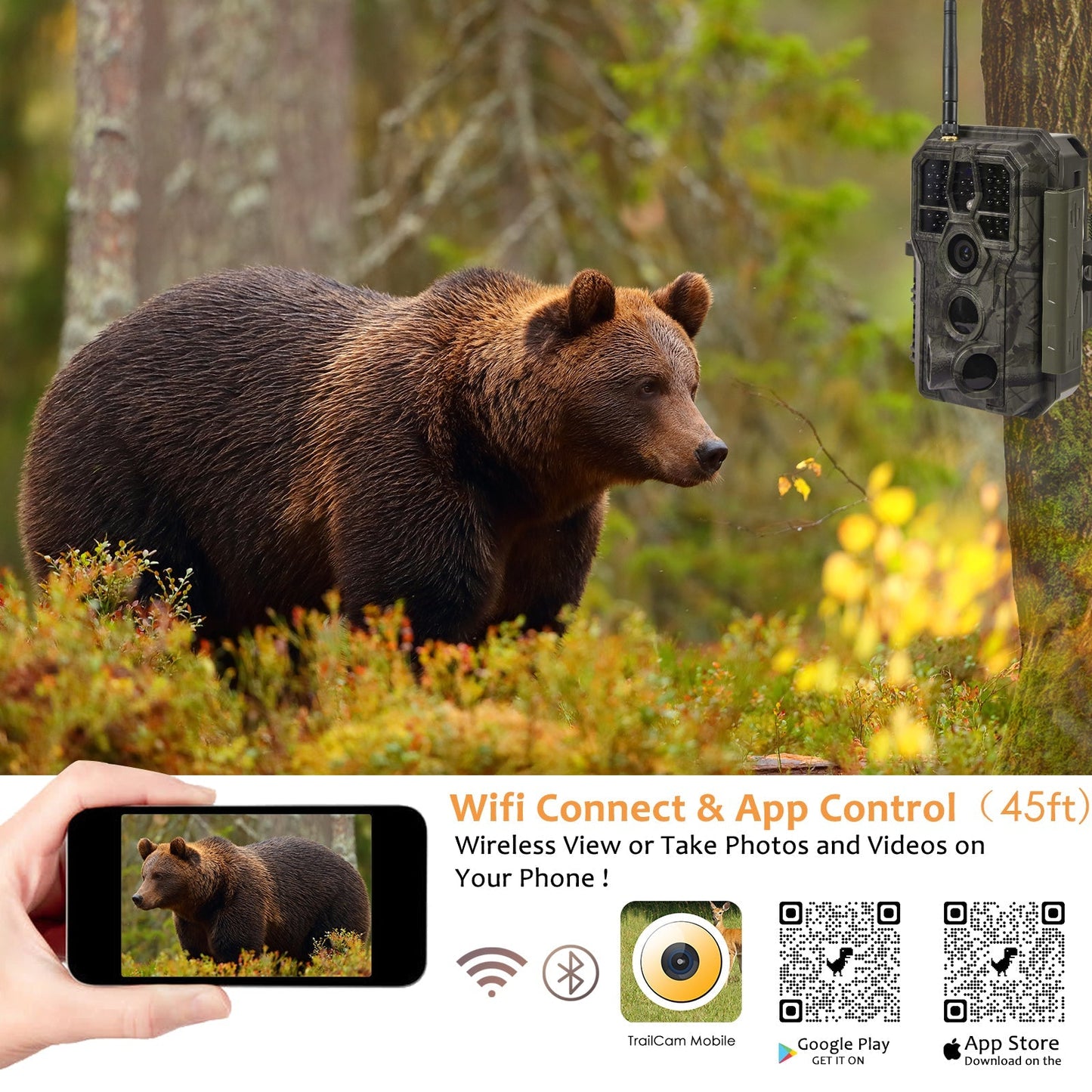 Wireless Bluetooth WiFi Wildlife Trail Camera Night Vision Motion Activated 32MP 1296P Waterproof for Hunting, Home Security | A280W Green