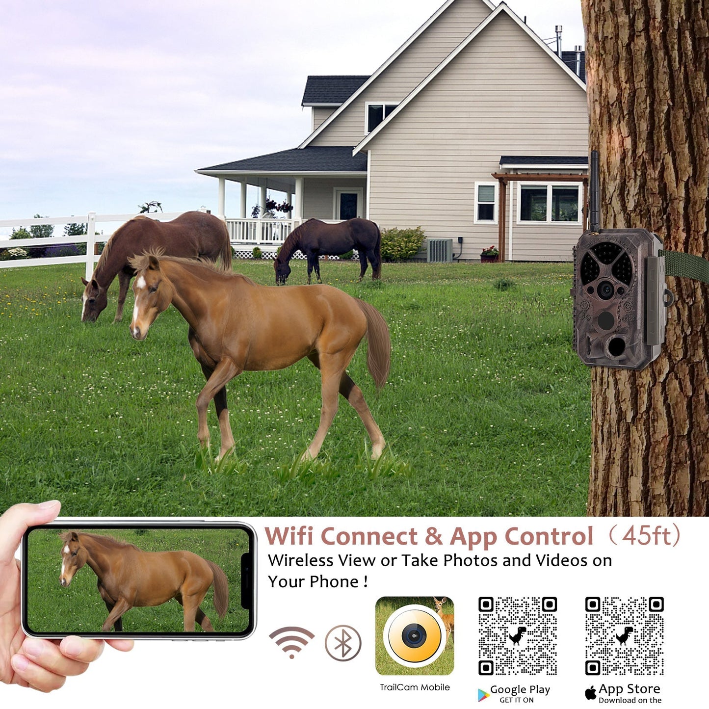 Wireless Bluetooth WIFI Game & Trail Camera Security Camera 32MP Picture 1296P Video Black Flash Wildlife Cam Night Vision Motion Activated Waterproof | A350W Red