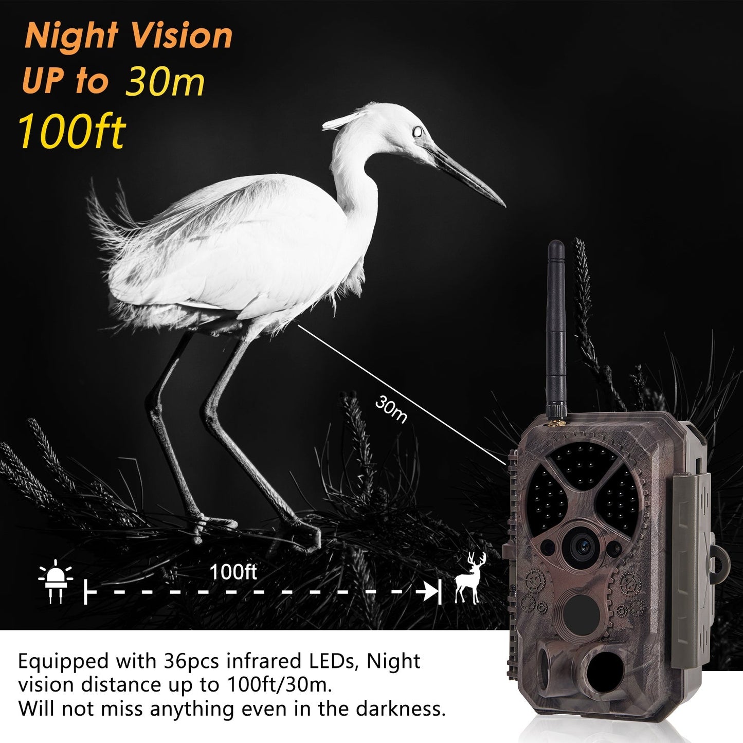 Wireless Bluetooth WIFI Game & Trail Camera Security Camera 32MP Picture 1296P Video Black Flash Wildlife Cam Night Vision Motion Activated Waterproof | A350W Red