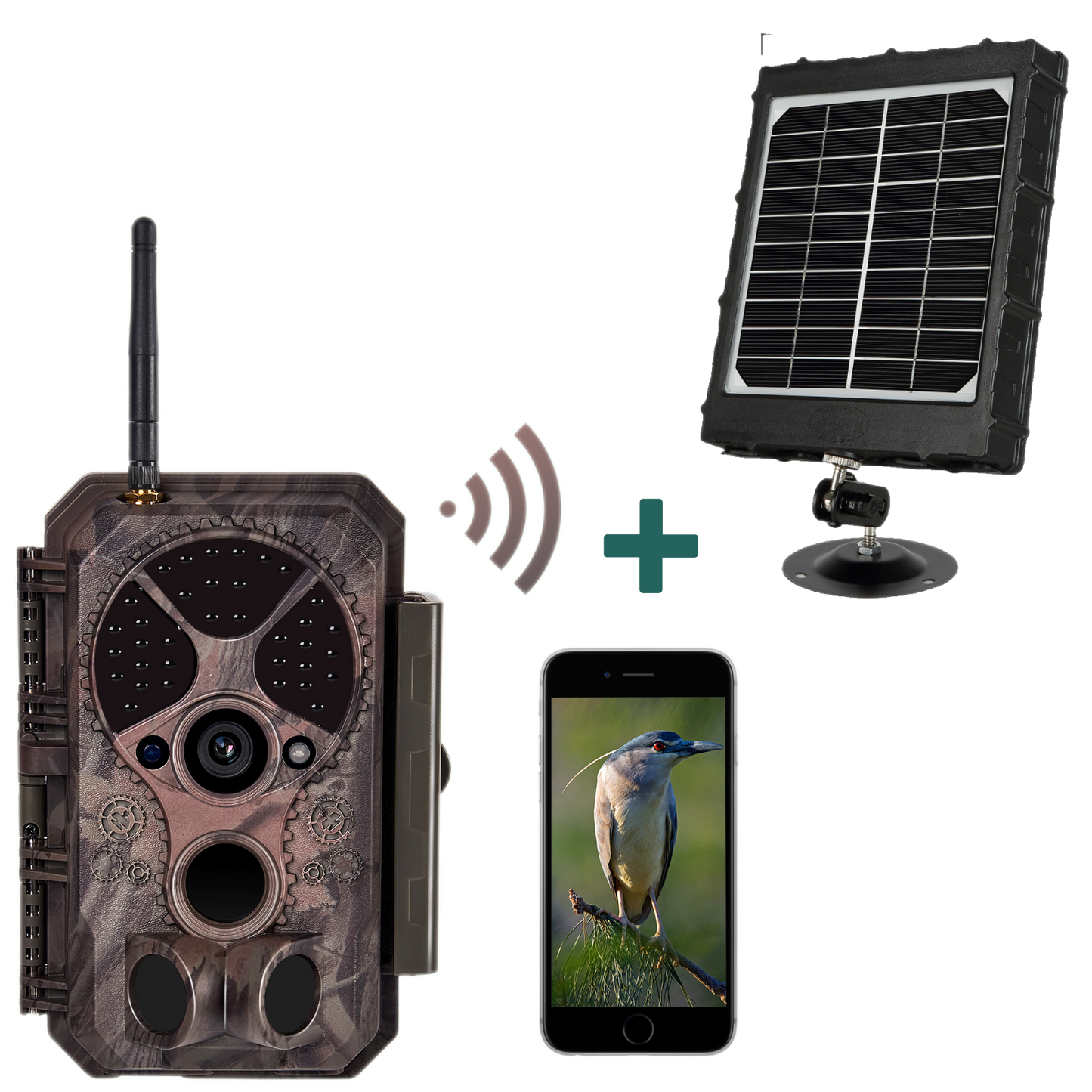 Bundle of Solar Panel and Bluetooth WIFI Game Camera 32MP 1296P Black Flash Wildlife Cam Night Vision Motion Activated Waterproof | A350W Red