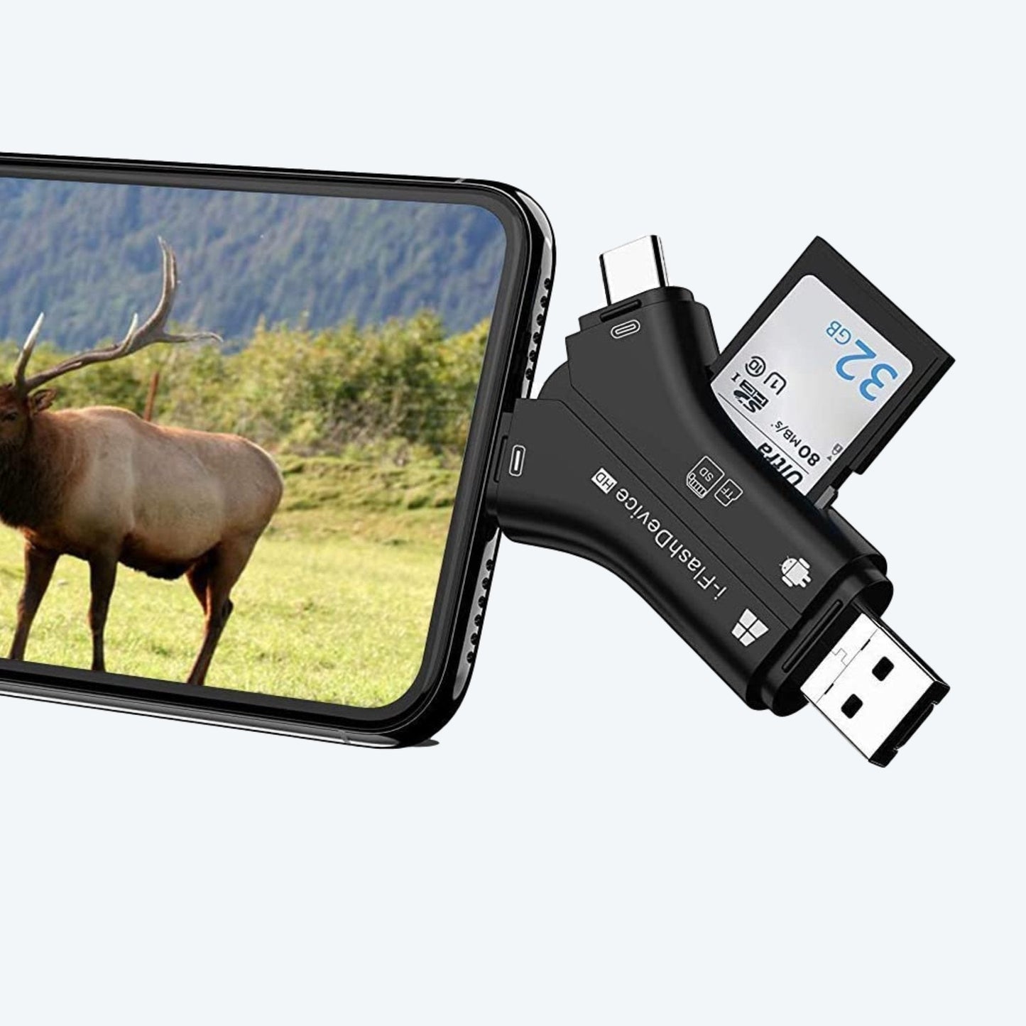 Reader & Adaptator for Trail Camera USB, USB-C, micro-USB, SD Card and lightning *