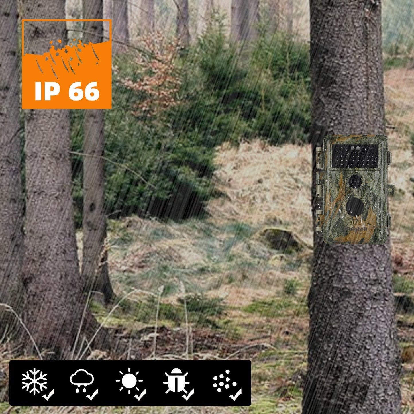 Wildlife Trail Camera with 32MP 1296P No Glow Night Vision Motion Activated 0.3S Trigger Speed IP66 Waterproof for Hunting & Wildlife Observing | A252