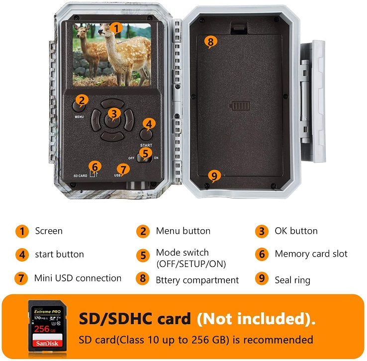 Wireless Bluetooth WiFi Game Trail Deer Camera 32MP 1296P Night Vision No Glow Motion Activated for Wildlife Hunting, Home Security | W600 Red