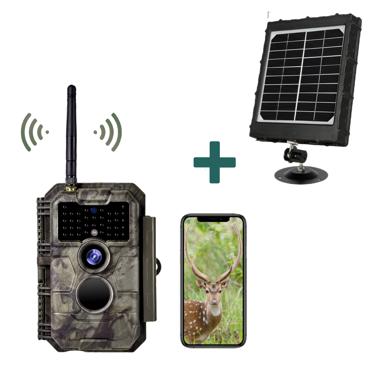 Bundle of Solar Panel and WiFi Game Camera 32MP 1296P Night Vision No Glow Motion Activated for Wildlife Hunting, Home Security | W600 Brown