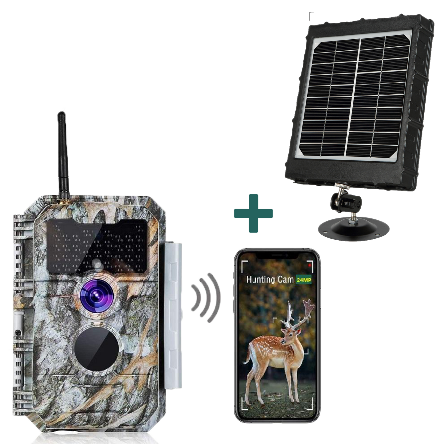 Bundle Wireless WiFi Wildlife Trail Camera with Night Vision Motion Activated 32MP 1296P Waterproof and Solarpanel-Kits 8000mAh | W600